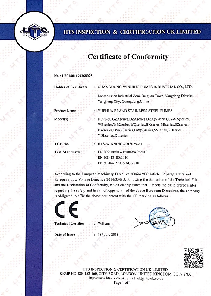 C25 DL90-60 Yuehua Stainless Steel Pump LVD+MD Certificate
